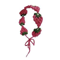 Winddichtes Damen-Erdbeer-Ohrenwärmer, gehäkelt, rechteckig, niedlich, elastisch, für Frühling und Sommer, Haar-Accessoires, Strick-Haarbänder für Damen von Yfenglhiry