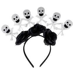 Yfenglhiry Haarband mit künstlichem Blumen- und Totenkopf-Design für Damen, Halloween, Party, Haarreif, Haarschmuck, Halloween, Blumen-Haarband von Yfenglhiry