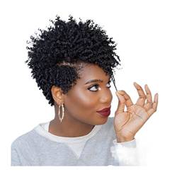 Perücken, kurze, lockige Afro-Echthaar-Perücken für schwarze Frauen, 20,3 cm, flauschige Pixie-Schnitt-Perücken, natürlicher Seitenpony-Schnitt, volle maschinelle kurze Pixie-Perücken, Damen-Perücke von YhOuuA