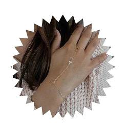 Yheakne Boho Kristall Finger Armband Gold Ring Handgelenk Armband Vintage Sklavenarmband Minimalistische Ring Kette Armband Hand Ketten Schmuck Für Frauen Und Mädchen (Gold) von Yheakne