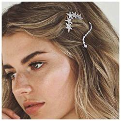 Yheakne Boho Kristall Mond Stern Haarspange Cz Stern Haarspange Silber Strass Mondsichel Haarspange Cz Haarspange Kopfbedeckung Dekorative Kopfbedeckungen Für Frauen Und Mädchen(silber Stern Und Mond) von Yheakne