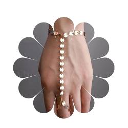 Yheakne Boho Pailletten Fingerarmband Gold Sklavenarmband Minimal Ring Armband Alltagsarmband Handkettenschmuck Für Frauen Und Mädchen (gold) von Yheakne