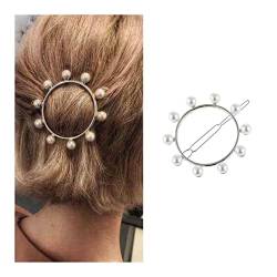 Yheakne Boho Perle Kreis Haarspange Silber Perle Haarspange Haarspangen Vintage Runde Haarspangen Pins Dekorative Bobby Pin Geometrie Haarschmuck für Frauen und Mädchen Geschenke (Silberne Kreisperle) von Yheakne