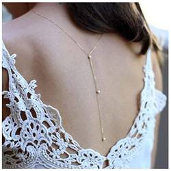 Yheakne Boho Perle Zurück Kette Halskette Gold Geschichteten Hintergrund Halskette Körper Kette Perle Braut Zurück Tropfen Kette Sommer Strand Körper Schmuck Für Frauen Und Mädchen Geschenke (Gold) von Yheakne