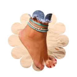 Yheakne Boho Türkis Perle Knöchel Armband Geschichtet Blau Wachs Fußkettchen Multi String Seil Fußkettchen Sommer Vintage Wasserdicht Knöchel Kette Strand Fußschmuck Für Frauen Und Mädchen von Yheakne