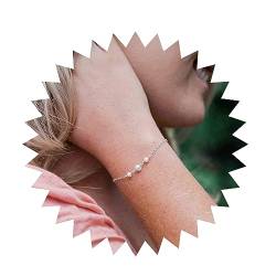 Yheakne Boho Winzige Perle Armband Siler Drei Perlen Kette Armband Süßwasserperlen Perlen Armband Alltag Armband Minimalistische Hand Kette Schmuck Für Frauen Und Mädchen Brautjungfer(Silber) von Yheakne