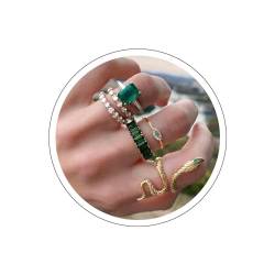 Yheakne Punk Schlange Finger Ringe Smaragd Band Ringe Einstellbar Gold Knöchel Gemeinsame Ringe Stapelbar Bösen Auge Ringe Set Gothic Aussage Ringe Für Frauen Und Mädchen Geschenke von Yheakne