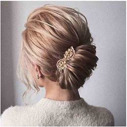 Yheakne Strass Hochzeit Haarspange Gold Kristall Haarspange Glanz Braut Kopfschmuck Dekorative Kopfbedeckung Kristall Haarspange Kamm Braut Haarschmuck für Frauen und Mädchen (Gold) von Yheakne