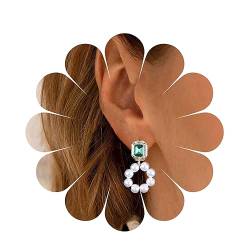 Yheakne Vintage Perlenohrringe Smaragdgrün Ohrstecker Ohrringe Quadratisch Smaragd Ohrringe Perle Hochzeit Ohrringe Schmuck Für Frauen Und Mädchen von Yheakne