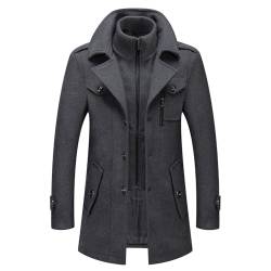 YiJee Herren Wintermantel, Slim Fit Zweiteiliger Mantel für Business und Freizeit, Wollmantel mit Stehkragen Peacoat und Warmer Integrierter Innenjacke von YiJee