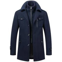 YiJee Herren Wintermantel, Slim Fit Zweiteiliger Mantel für Business und Freizeit, Wollmantel mit Stehkragen Peacoat und Warmer Integrierter Innenjacke von YiJee