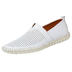 YiLianDa Herren Leder Slipper Leicht Flache Schuhe Anti-Rutsch Spaziergang Schuhe Weiß Stoma 45 von YiLianDa