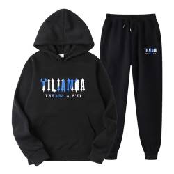 YiLianDa Trainingsanzug Jogginganzug Herren 2-teilig Sportanzug Herbst Winter Logo Druckte Tracksuit Unisex Traningsanzuganzug Baumwolle Sport Anzug Set mit Hoodie und Hose Schwarz von YiLianDa