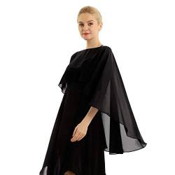 YiZYiF Damen Chiffon Poncho Schal Stola Elegant Umschlagtuch Bolero Jacke Jäckchen Cardigan Tops zum Hochzeit Brautkleid Schwarz Einheitsgröße von YiZYiF