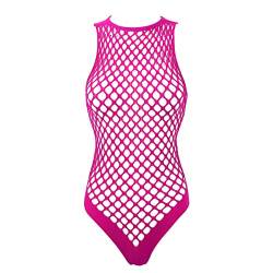 YiZYiF Damen Fischnetz Bodysuit Netz Unterhemd Trikot Stringbody High Cut Frauen Erotik Dessous Sexy Babydoll Negligee Rosa Einheitsgröße von YiZYiF