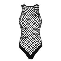 YiZYiF Damen Fischnetz Bodysuit Netz Unterhemd Trikot Stringbody High Cut Frauen Erotik Dessous Sexy Babydoll Negligee Schwarz Einheitsgröße von YiZYiF