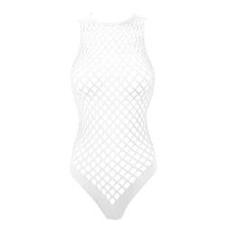 YiZYiF Damen Fischnetz Bodysuit Netz Unterhemd Trikot Stringbody High Cut Frauen Erotik Dessous Sexy Babydoll Negligee Weiß Einheitsgröße von YiZYiF