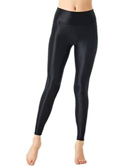 YiZYiF Damen Glänzende Öl Leggings Sexy Shiny Silk Strumpfhose Stretch Sportleggins Yoga Fitness Jogginghose Hohe Taille A_Schwarz L von YiZYiF