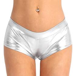 YiZYiF Damen Glossy Metallic Hotpants Booty Shorts Wetlook Slip Unterwäsche Panties Erotik Dessous Reizwäsche Silber S von YiZYiF