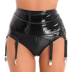 YiZYiF Damen Lack Leder Strapsgürtel Strumpfhalter Breit 6/4 Verstellbaren Straps mit Metallclips Hüfthalter Sexy Dessous Taillenmieder Schwarz_B 3XL von YiZYiF