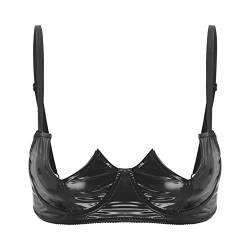 YiZYiF Damen Lackleder BH Ouvert Leder Büstenhebe Bralette Push Up Brust Offen Dessous Top Nippelfrei Lingerie Erotik Unterwäsche A_Schwarz 5XL von YiZYiF