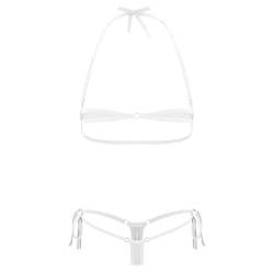 YiZYiF Damen Mini Bikini Sets Micro BH Bustier Top mit G-String Tanga Dessous Set sexy Babydoll Zweiteiler Badeanzug Weiß_C Einheitsgröße von YiZYiF