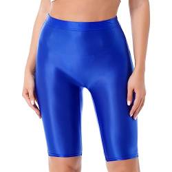 YiZYiF Damen Shiny Metalic Leggings Glanz Glossy Kurze Hose Sport Fitness Tanz Shorts Hochglanzgamaschen Pants High Waist A_Blau L von YiZYiF