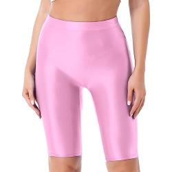 YiZYiF Damen Shiny Metalic Leggings Glanz Glossy Kurze Hose Sport Fitness Tanz Shorts Hochglanzgamaschen Pants High Waist A_Rosa M von YiZYiF