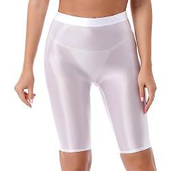 YiZYiF Damen Shiny Metalic Leggings Glanz Glossy Kurze Hose Sport Fitness Tanz Shorts Hochglanzgamaschen Pants High Waist A_Weiß M von YiZYiF