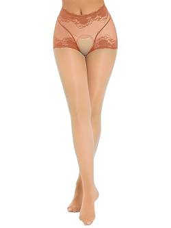 YiZYiF Damen Transparente Strumpfhose Ouvert Glanz Nylon Strümpfe Pantyhose Im Schritt Offen Reizwäsche Kaffee_D L von YiZYiF