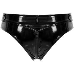 YiZYiF Damen Wetlook Slip Lack Leder Hotpants mit Reißverschluss Hohe Taille Latex Leder Booty Shorts Erotik Dessous Unterhose Schwarz N 4XL von YiZYiF