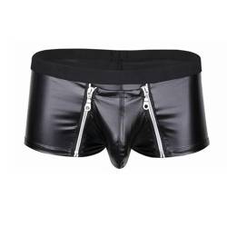 YiZYiF Herren Boxer Boxershort Unterhose Lack-Optik Ledershort Pants Hose Trunk mit Zipper Bulge Beutel Gr. M-XXXL Schwarz XXXL von YiZYiF