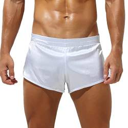 YiZYiF Herren Boxershorts Satin Glanz Boxer Briefs Seide Optik Schlafanzug Pyjamahose Shorts Locker Trunk Unterhose Weiß C L von YiZYiF