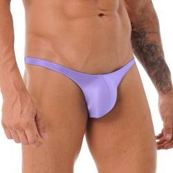 YiZYiF Herren Glänzend Slip Wetlook G-String Tanga T-Back Mini Slip Sexy Öl Panty mit Ausbuchtung Bikini Slips Briefs Erotik Unterwäsche Violett M von YiZYiF