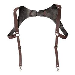 YiZYiF Herren Kunstleder Hosenträger Brust Harness mit Schnalle Body Brustgeschirr Verstellbar Einzel-Schulter Doppel Straps Braun One Size von YiZYiF