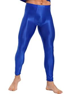 YiZYiF Herren Öl Glänzend Leggings Sport Glossy Glatte Nylon Strumpfhosen Hose Stretch Sport Kompressionshose Fitness Laufhose Unterhose Blau L von YiZYiF