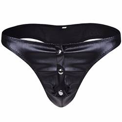 YiZYiF Herren Slips Wetlook Männer Unterwäsche Erotik Strings Tanga G-String mit Penishülle Loch M-XL (XL, Schwarz mit Druckknöpfe) von YiZYiF