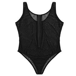 YiZYiF Herren Spitzenbody Sissy Dessous Transparent Stringbody Netz Unterhemd Tank Top Männer Mankini Sexy Nachtwäsche M-5XL Schwarz C 5XL von YiZYiF