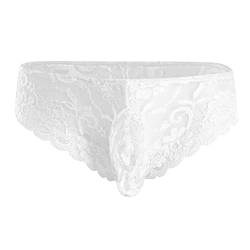 YiZYiF Herren Transparent Slip G-String Tanga mit Bugle Mesh Unterhose Briefs Männer Sissy Dessous Unterwäsche M-XL Weiß XL von YiZYiF