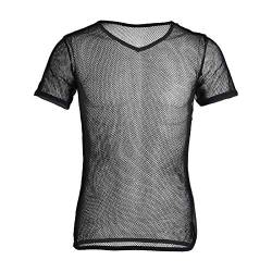 YiZYiF Herren Unterhemd aus Mesh Transparent Unterwäsche Muskelshirt Stretch T-Shirt Tops Clubwear M-3XL (Schwarz, 2XL) von YiZYiF