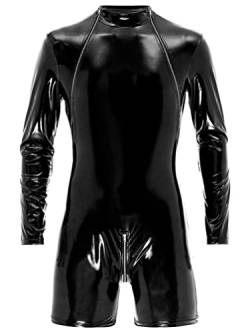 YiZYiF Herren Wetlook Bodysuit Jumpsuit Kurz Latex Leder-Optik Männerbody Dessous Unterhemd Leotard mit Reißverschluss Schwarz S-4XL Schwarz G L von YiZYiF