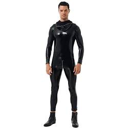 YiZYiF Herren Wetlook Bodysuit Overall Lack Leder Jumpsuit Gummi Latex Ganzkörperanzug Erotik Reizwäsche Party CluubwearS-3XL Schwarz B XL von YiZYiF