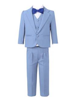 YiZYiF Kinder/Baby Jungen Anzug Gentleman Anzug Smoking Anzug Mit Blazer Mantel Hemd Hose Insgesamt Taufe Hochzeit Outfit Blau O 116-122/6-7 Jahre von YiZYiF