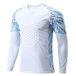 YiZYiF Kinder Jungen Torwart Trikots Gepolstert Torwart T-Shirt Fußballtrikot Oberteil Sportshirt Training Fitness Langarmshirt Atmungsaktiv G_Weiß 146-152/11-12 Jahre von YiZYiF