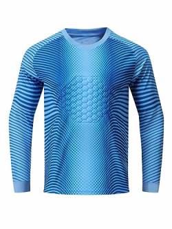 YiZYiF Kinder Jungen Torwart Trikots Gepolstert Torwart T-Shirt Fußballtrikot Oberteil Sportshirt Training Fitness Langarmshirt Atmungsaktiv K_Himmelblau 110-116 von YiZYiF