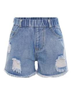YiZYiF Kinder Mädchen Jeans Shorts Distress Ripped Jeans Denim Kurze Hosen Beiläufig Freizeitshorts A_Blau 152-158/12-13 Jahre von YiZYiF