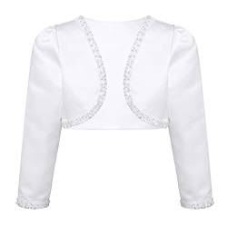 YiZYiF Kinder Mädchen Kommunionjacke Jacke Bolero Kommunion Jacken Schulterjacke zum Blumenmädchen Festlich Kleid 92-140 Weiß B 134-140 von YiZYiF