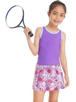 YiZYiF Kinder Mädchen Tennis Set Sportkleid Golf Tennisrock Skort Mit Racerback Shirt Workout Fitness Laufen Tanz Badminton Kleidung Violett 110-116 von YiZYiF