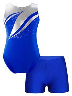 YiZYiF Kinder Mädchen Turnanzug Shorts Set Gymnastik Leotards Ballett Trikot Tanz Body mit Kurze Hose Wettbewerb Sport Yoga Set Tanzkostüm B_Königsblau 158-164/13-14 Jahre von YiZYiF