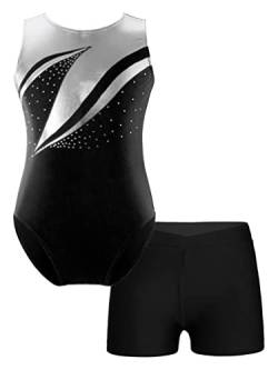 YiZYiF Kinder Mädchen Turnanzug Shorts Set Gymnastik Leotards Ballett Trikot Tanz Body mit Kurze Hose Wettbewerb Sport Yoga Set Tanzkostüm B_Schwarz 122-128/7-8 Jahre von YiZYiF